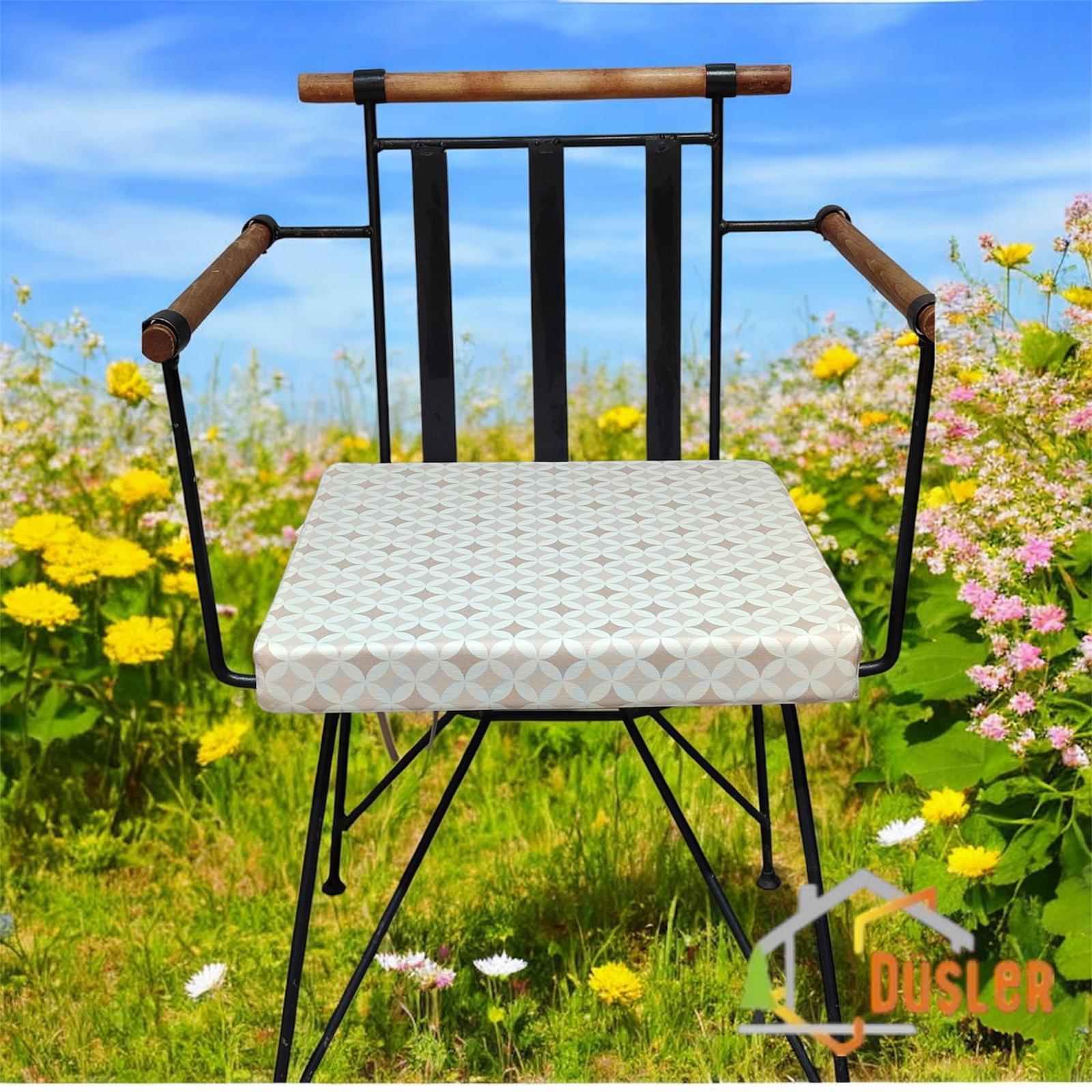 40*40 Duck Kumaş Bej Geometrik Desenli 5 Cm lik Sandalye Minderi