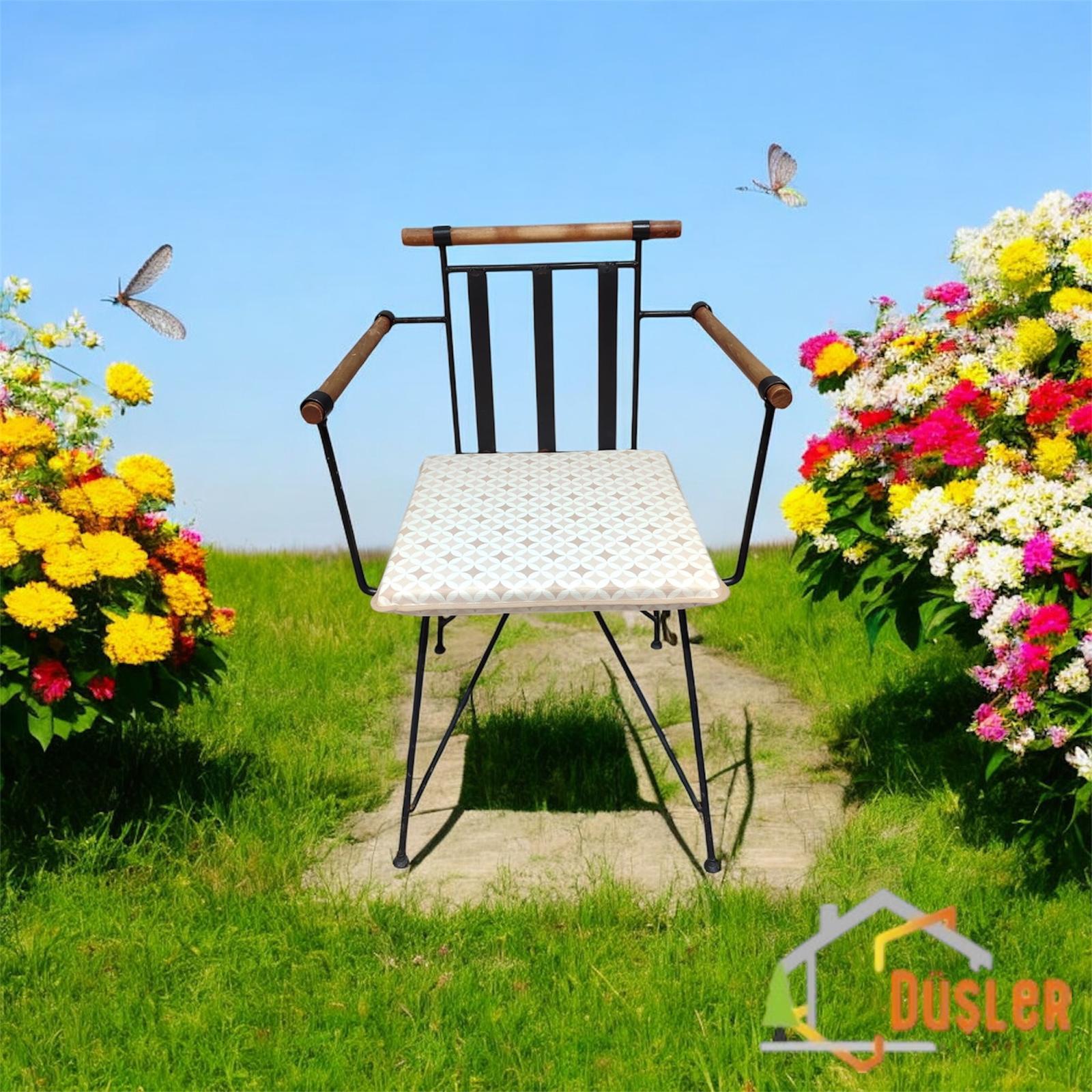 40*40 Duck Kumaş Bej Geometrik Desenli 4 Cm lik Sandalye Minderi