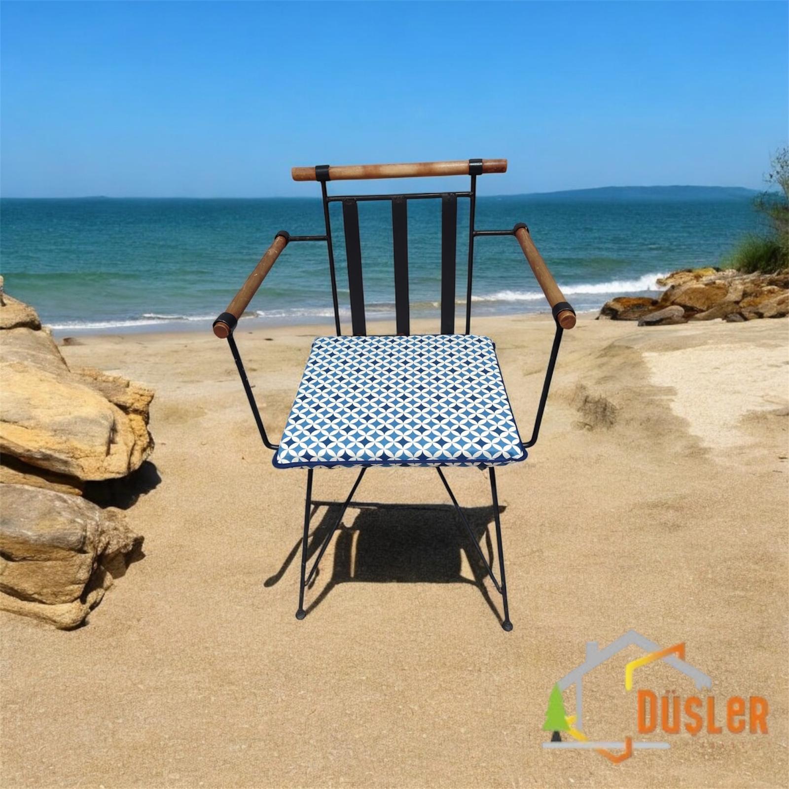 40*40 Duck Kumaş Mavi Geometrik Desenli 4 Cm lik Sandalye Minderi