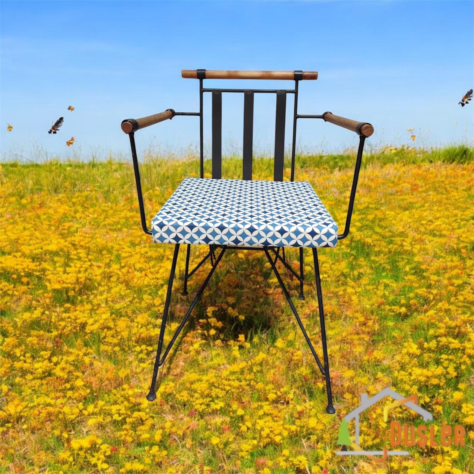 40*40 Duck Kumaş Mavi Geometrik Desenli 5 Cm lik Sandalye Minderi