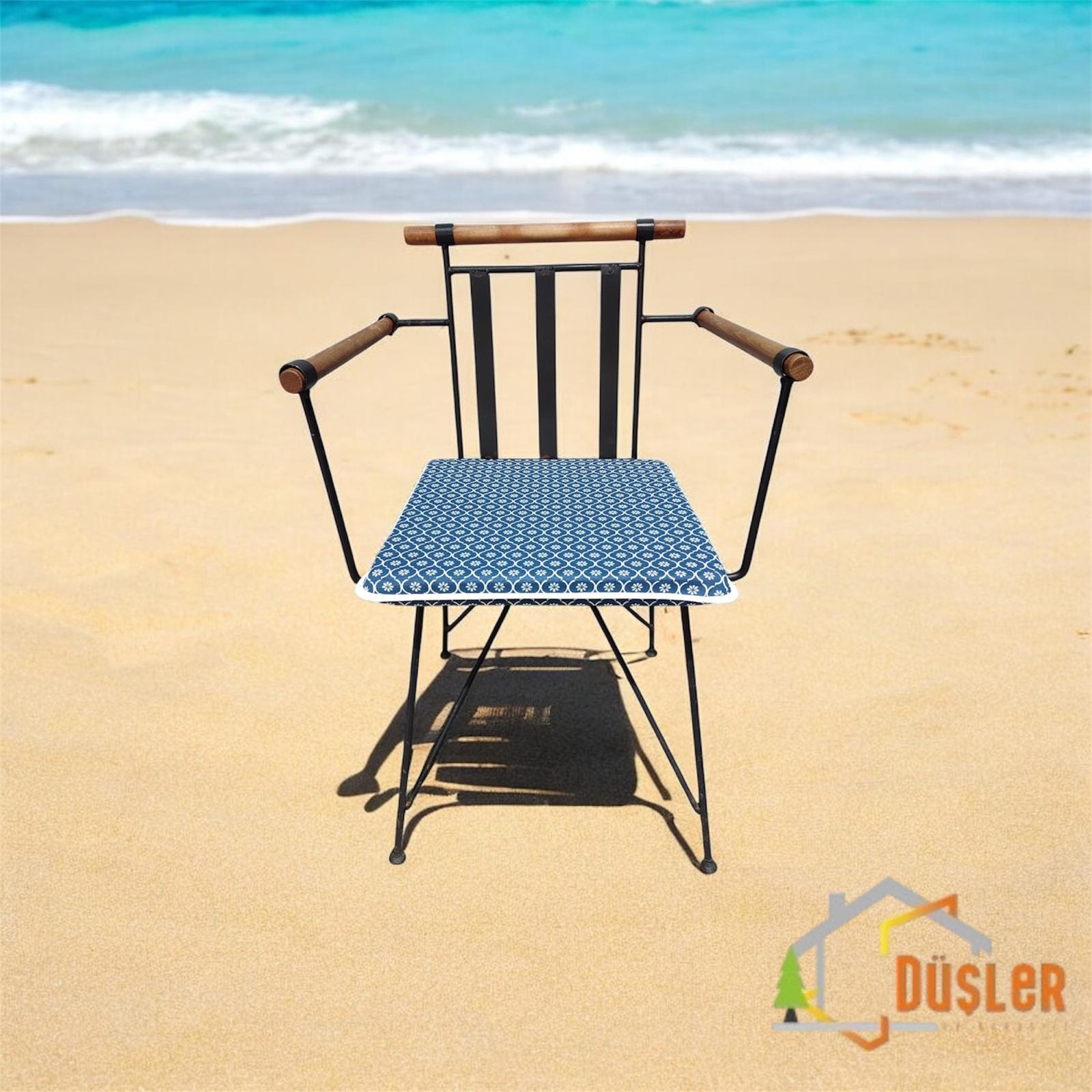 40*40 Duck Kumaş Petrol Mavisi Papatya Desenli 4 Cm lik Sandalye Minderi