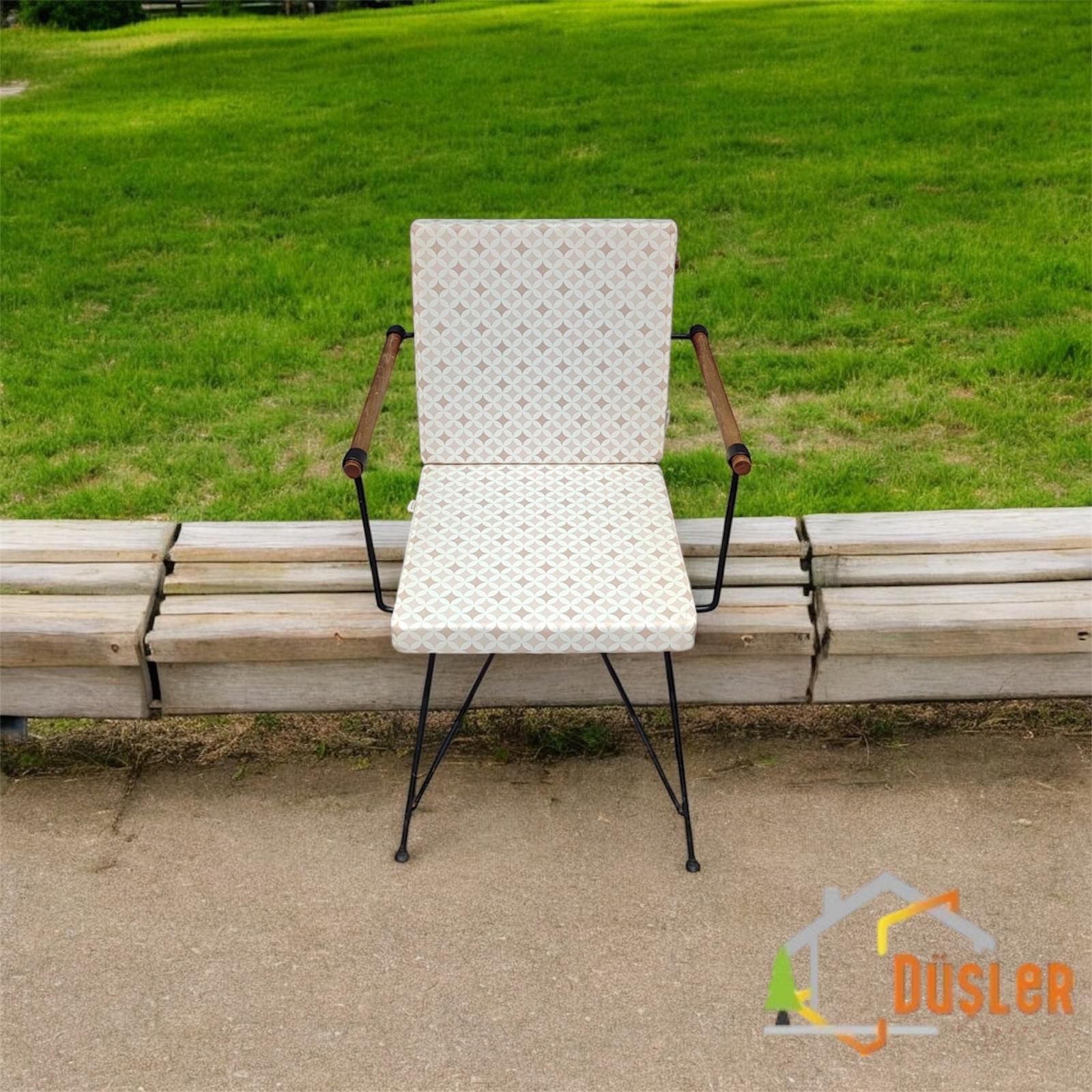 40*80 Duck Kumaş Bej Geometrik Desenli 5 Cm lik Sırtlı Sandalye Minderi