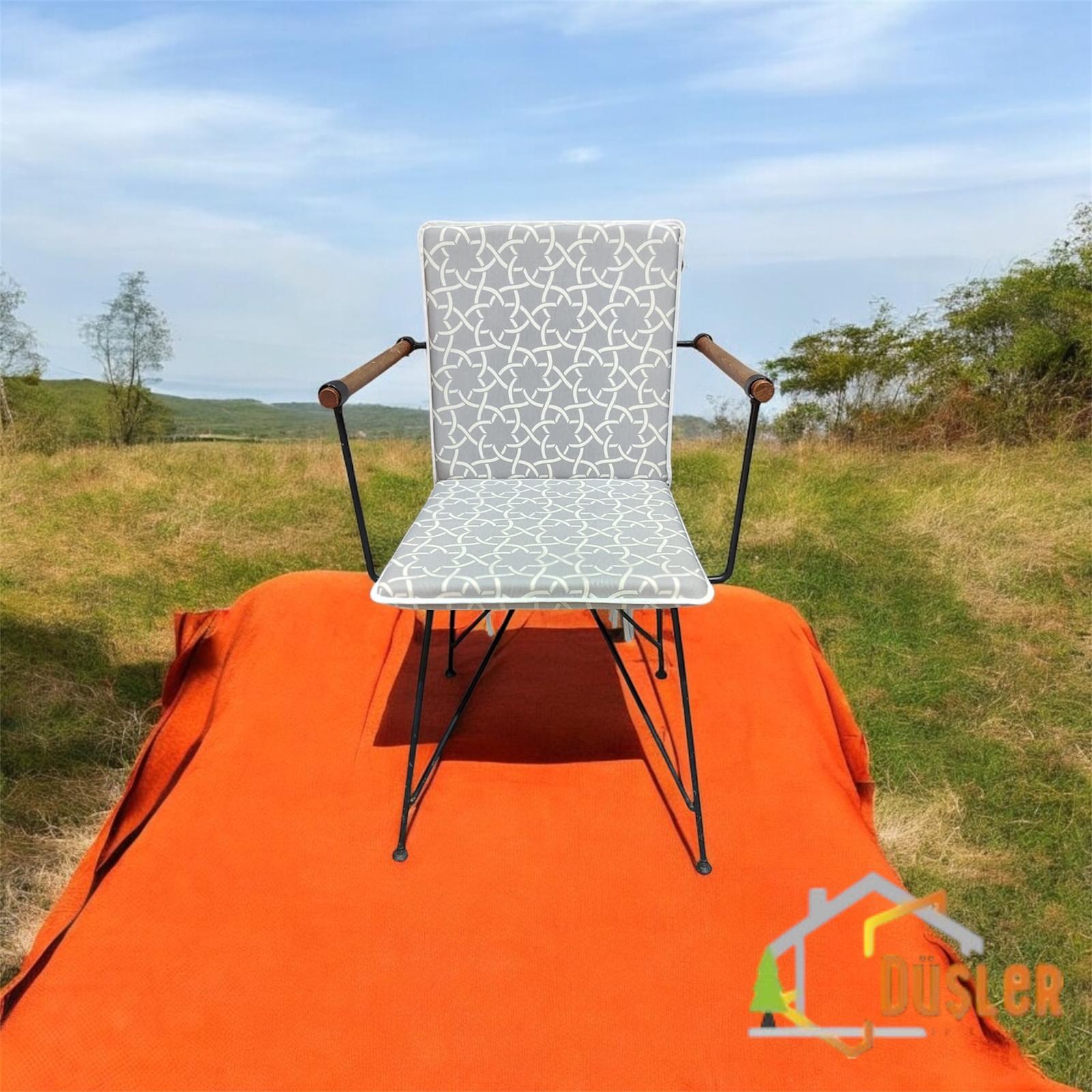 40*80 Gri Desenli 4 Cm lik Sırtlı Sandalye Minderi