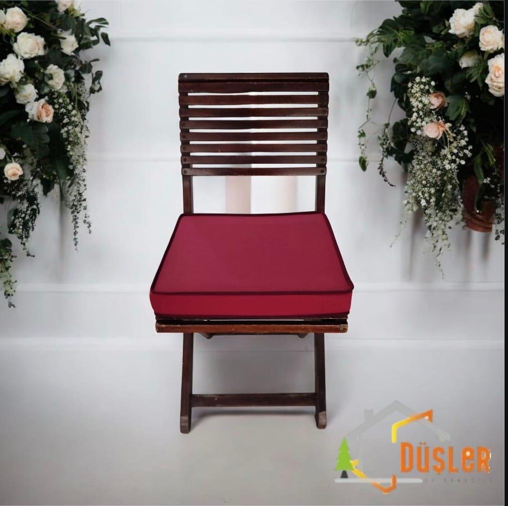 40x40 Bordo - Bordo Biyeli Desensiz Su ve Leke İtici Duck Kumaş Fermuarlı Bağcıklı Biyeli Sandalye Minderi 5 cm