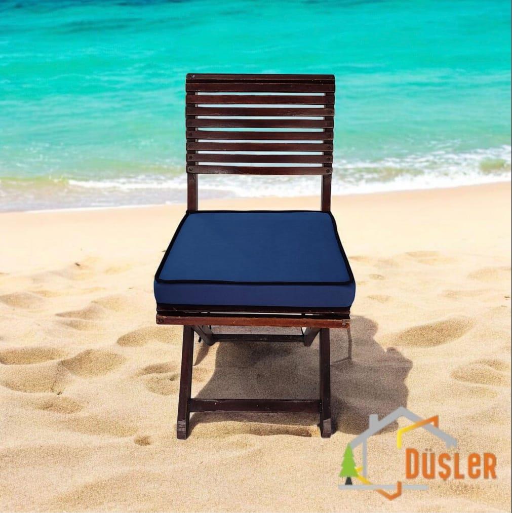 40x40 Gece Mavisi - Siyah Biyeli Desensiz Su ve Leke İtici Duck Kumaş Fermuarlı Bağcıklı Biyeli Sandalye Minderi 5 cm