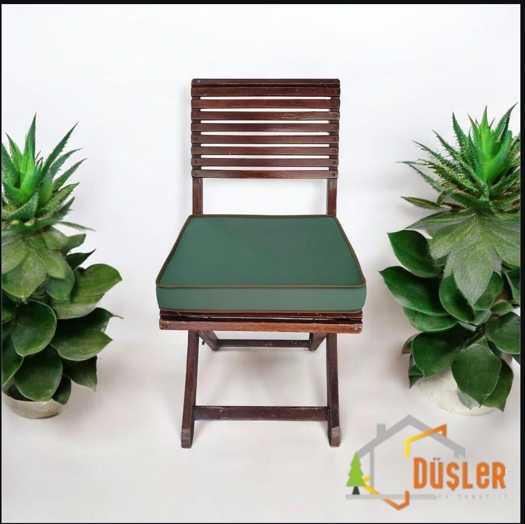 40x40 Haki Yeşil - Yeşil Biyeli Desensiz Su ve Leke İtici Duck Kumaş Fermuarlı Bağcıklı Biyeli Sandalye Minderi 5 cm