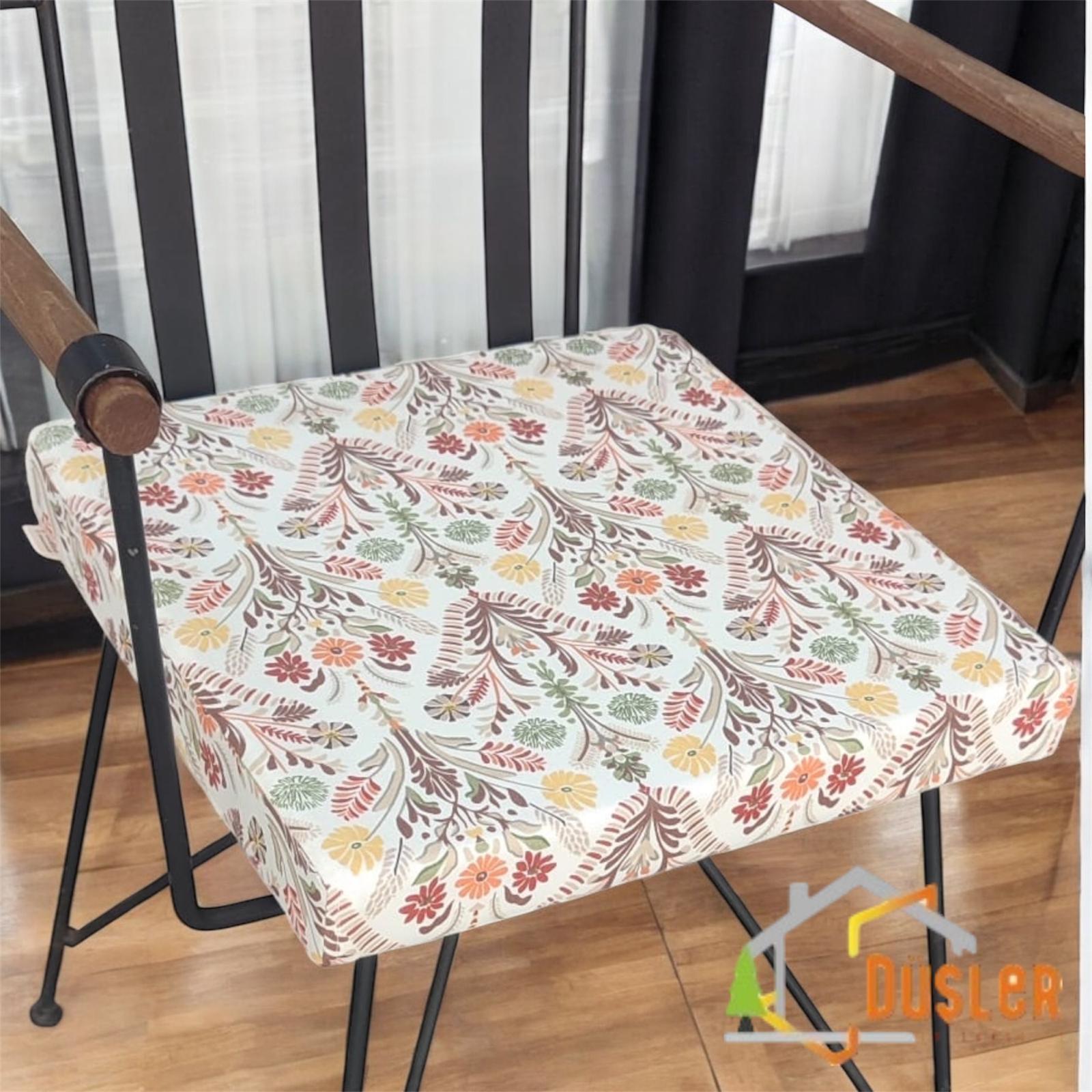 40x40 İskandinav Otantik Desenli Su ve Leke İtici Fermuarlı Bağcıklı Sandalye Minderi 5 cm