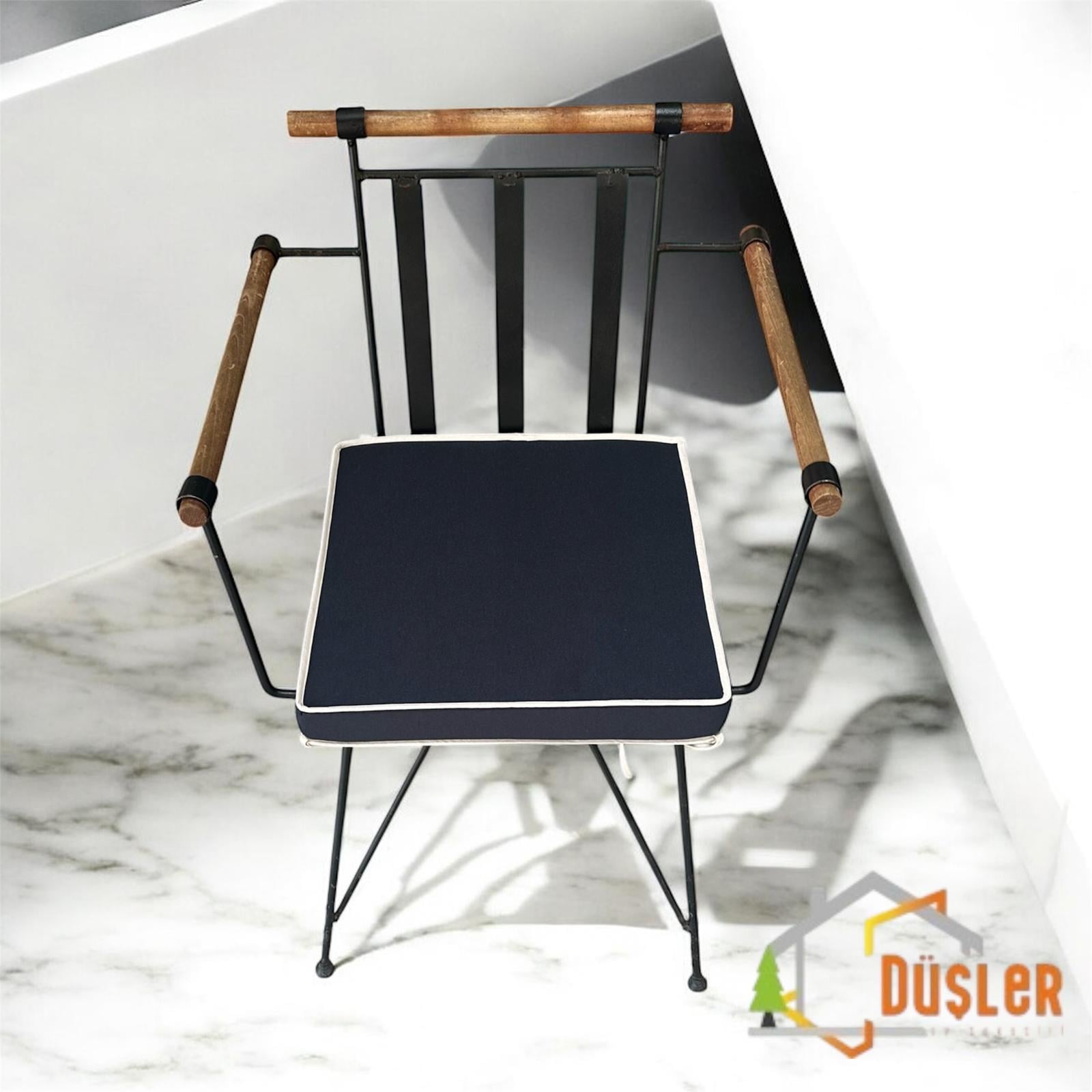 40x40 Krem Biyeli Lacivert Alt Sandalye Minderi 5 cm