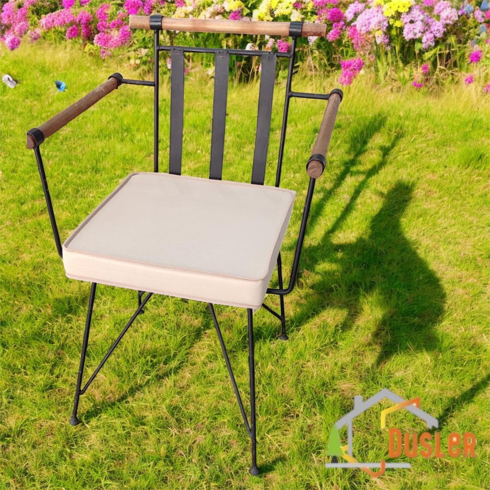40x40 Krem Su ve Leke İtici Fermuarlı Bağcıklı Açık Bej Biyeli Sandalye Minderi 5 cm