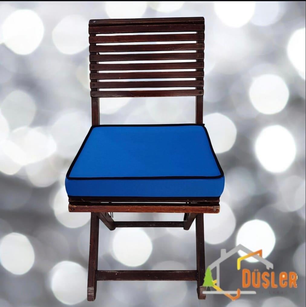 40x40 Mavi - Siyah Biyeli Desensiz Su ve Leke İtici Duck Kumaş Fermuarlı Bağcıklı Biyeli Sandalye Minderi 5 cm