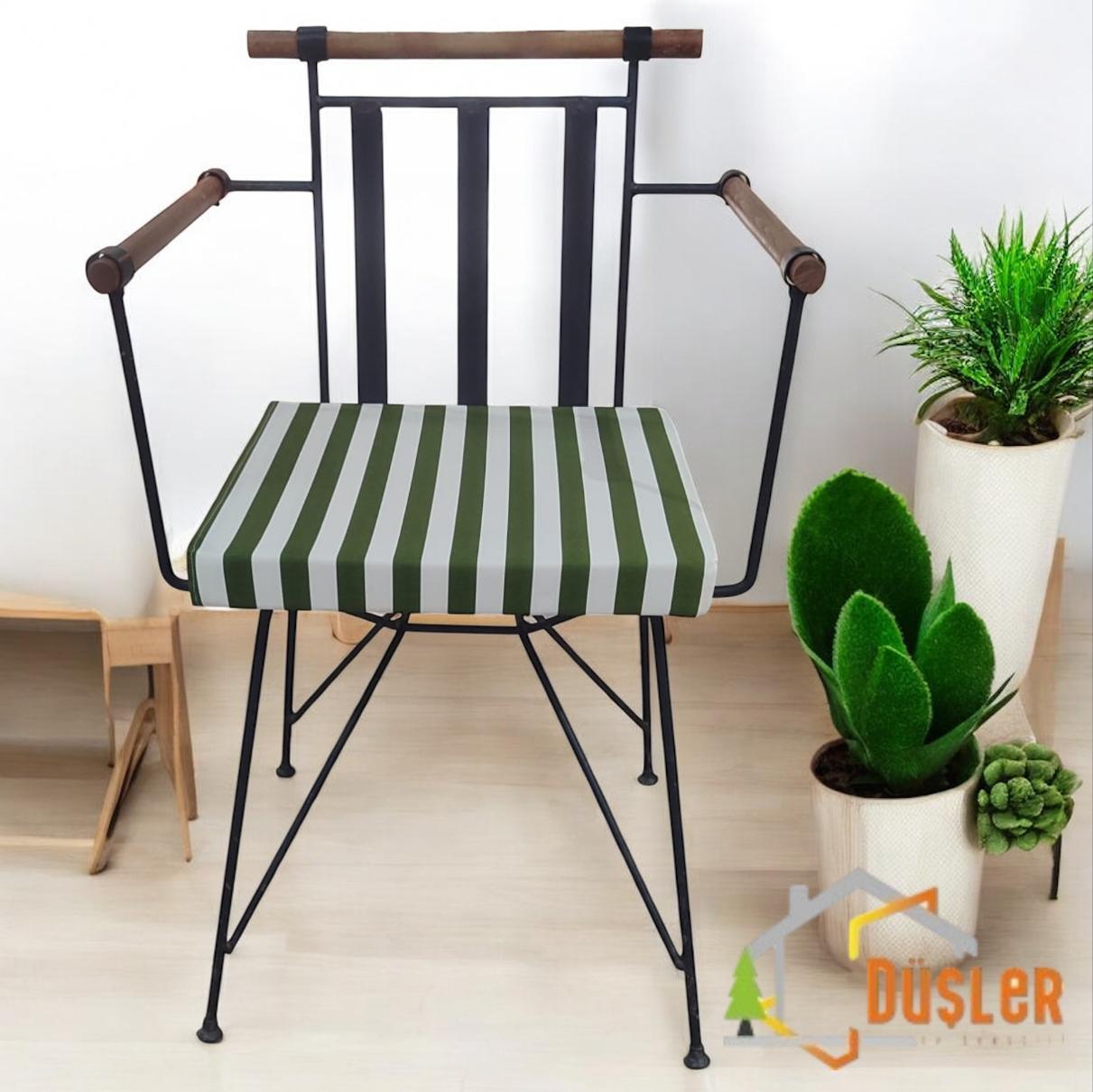40x40 Yeşil Beyaz Çizgili Su ve Leke İtici Fermuarlı Bağcıklı Sandalye Minderi 5 cm