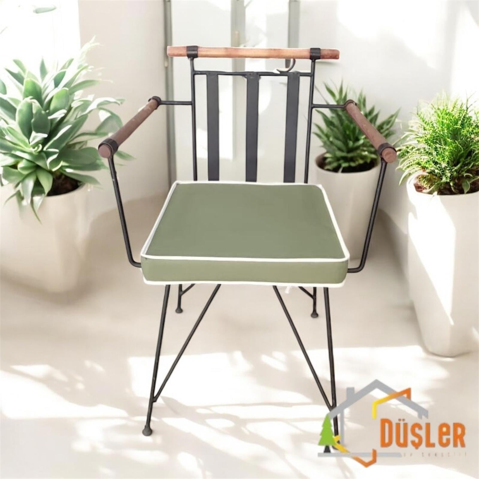 40x40 Yeşil Su ve Leke İtici Fermuarlı Bağcıklı Krem Biyeli Sandalye Minderi 5 cm