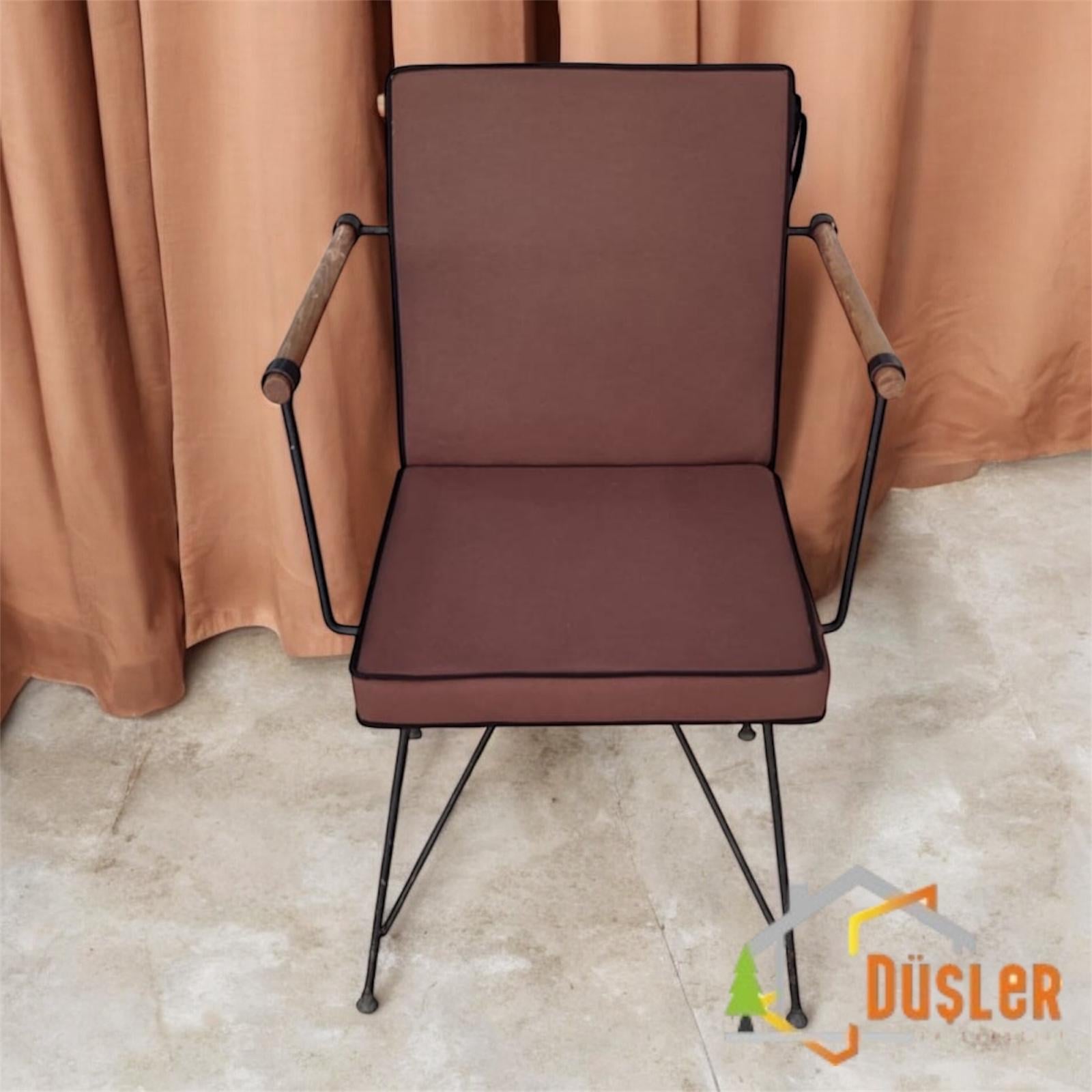 40x80 Kahverengi Su ve Leke İtici Fermuarlı Bağcıklı Siyah Biyeli Sandalye Minderi 5 cm