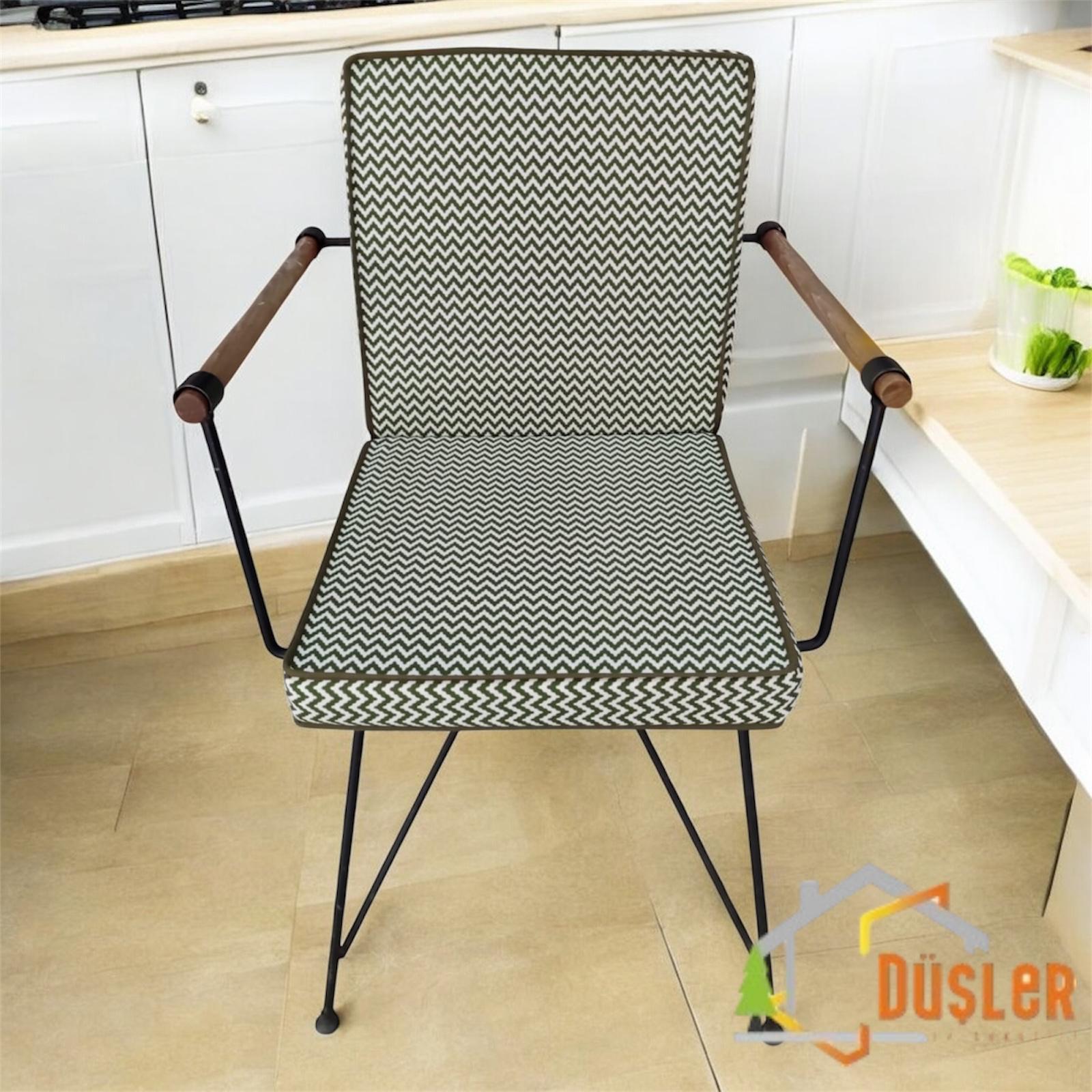 40x80 Yeşil Zikzak Desenli Yeşil Biyeli Sırtlı Sandalye Minderi 5 cm