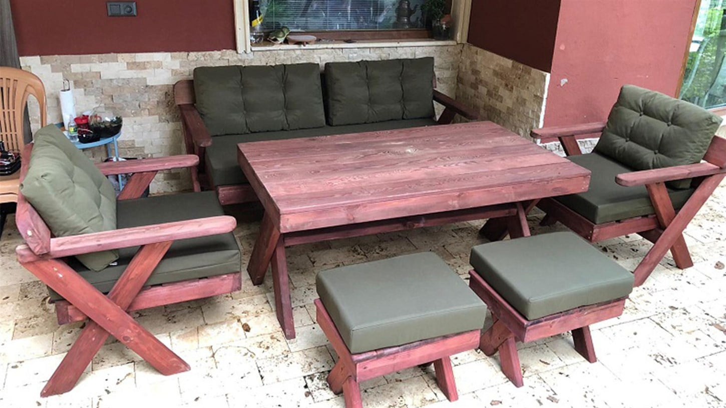Bahçe Takım Minderi Düğmeli Kına Yeşili
