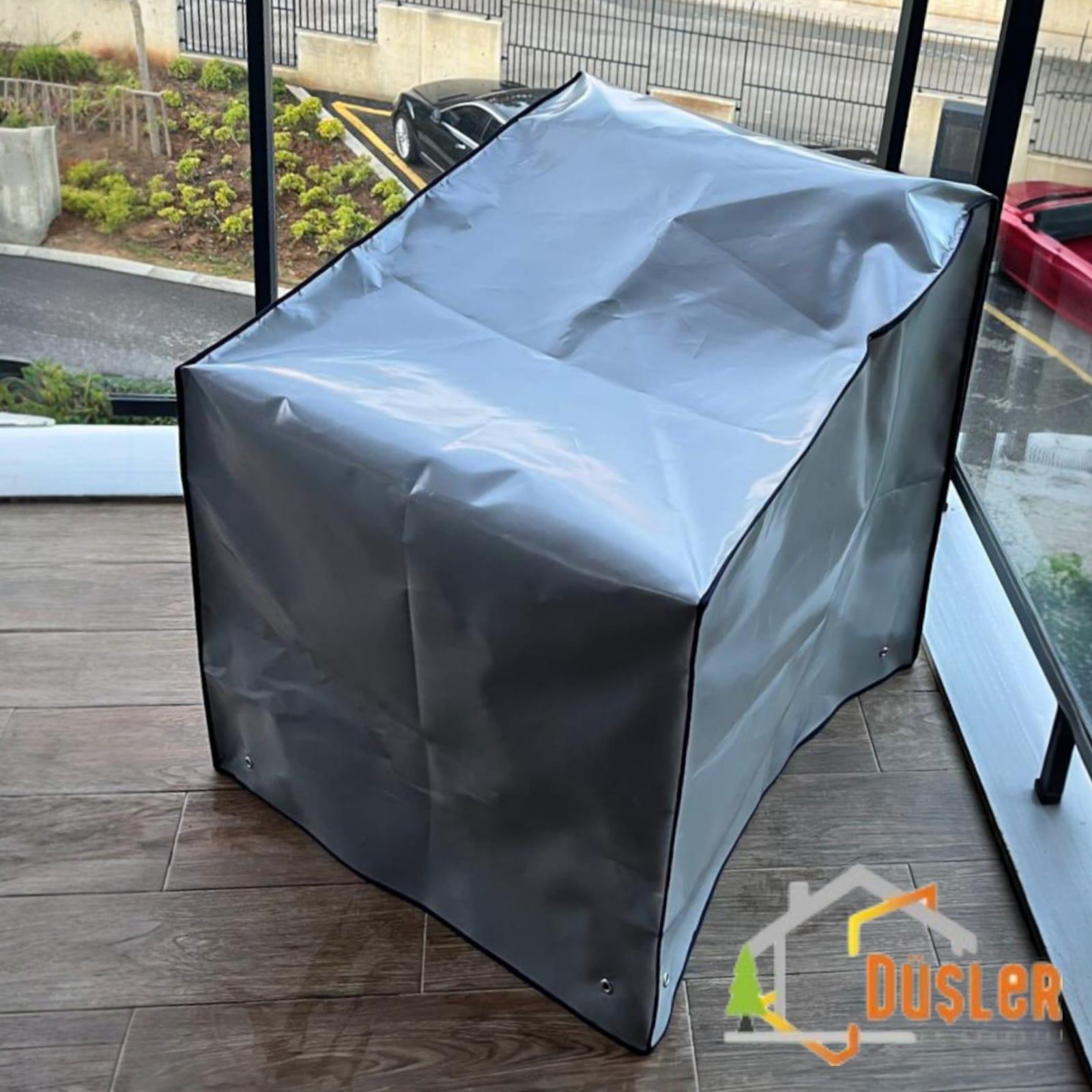 Bahçe Tekli Koltuk Mobilya Koruma Kılıfı Su Geçirmez Gri Polyester Branda 90x90 cm 1 Yıl Garanti