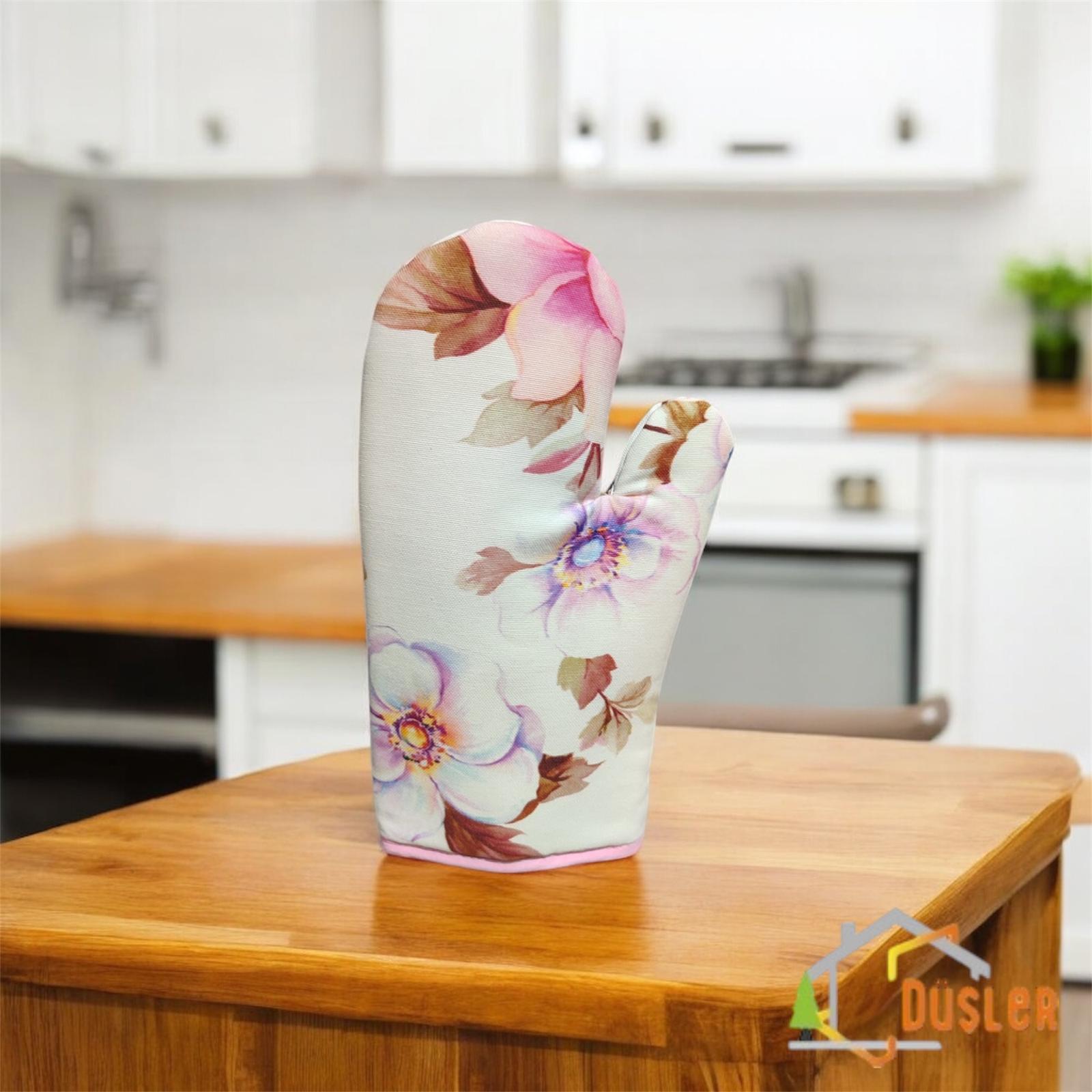 Çiçekli Isıya Dayanıklı Su ve Leke İtici Özellikli Fırın Eldiveni 