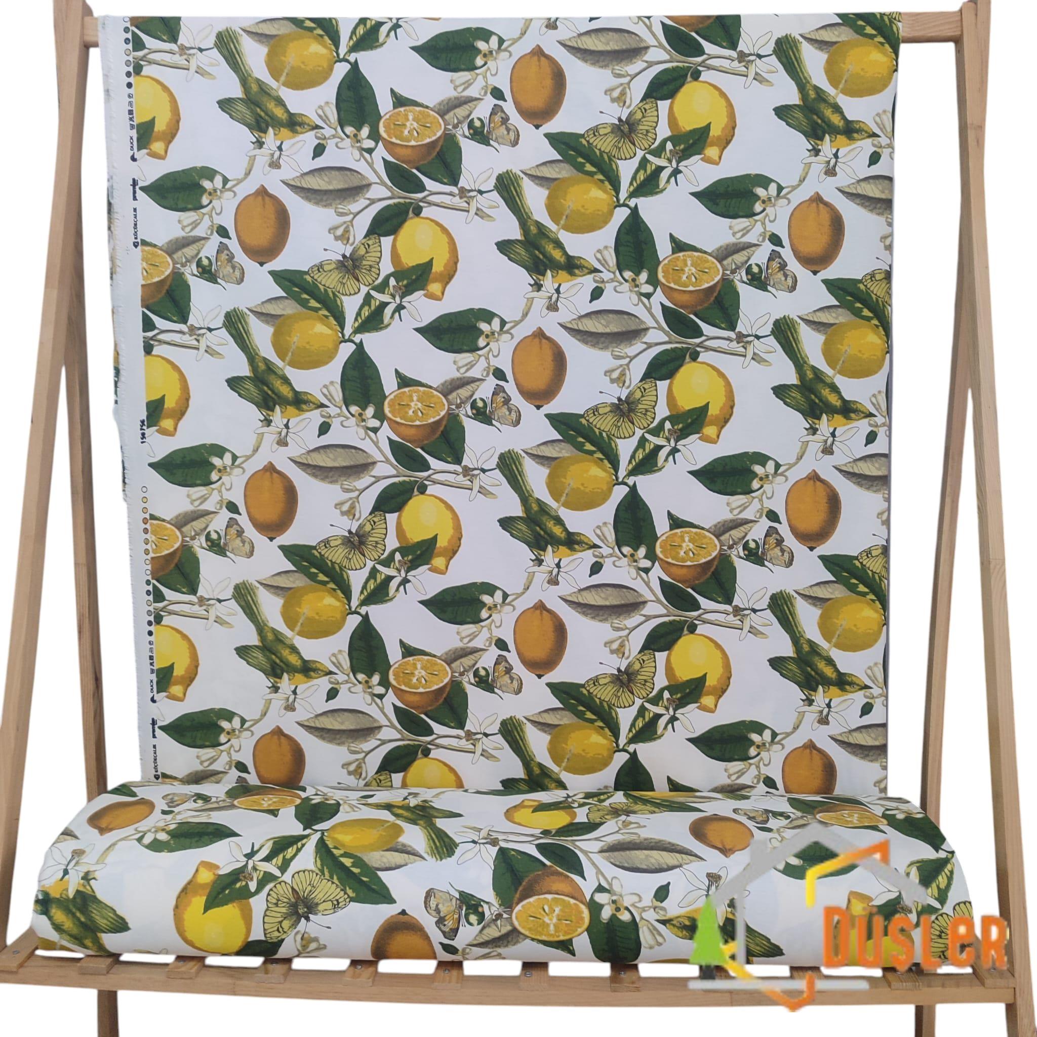 Limon ve Limon Çiçeği Desenli Su ve Leke İtici Panama Keteni Duck Kumaş Bezi 100x180