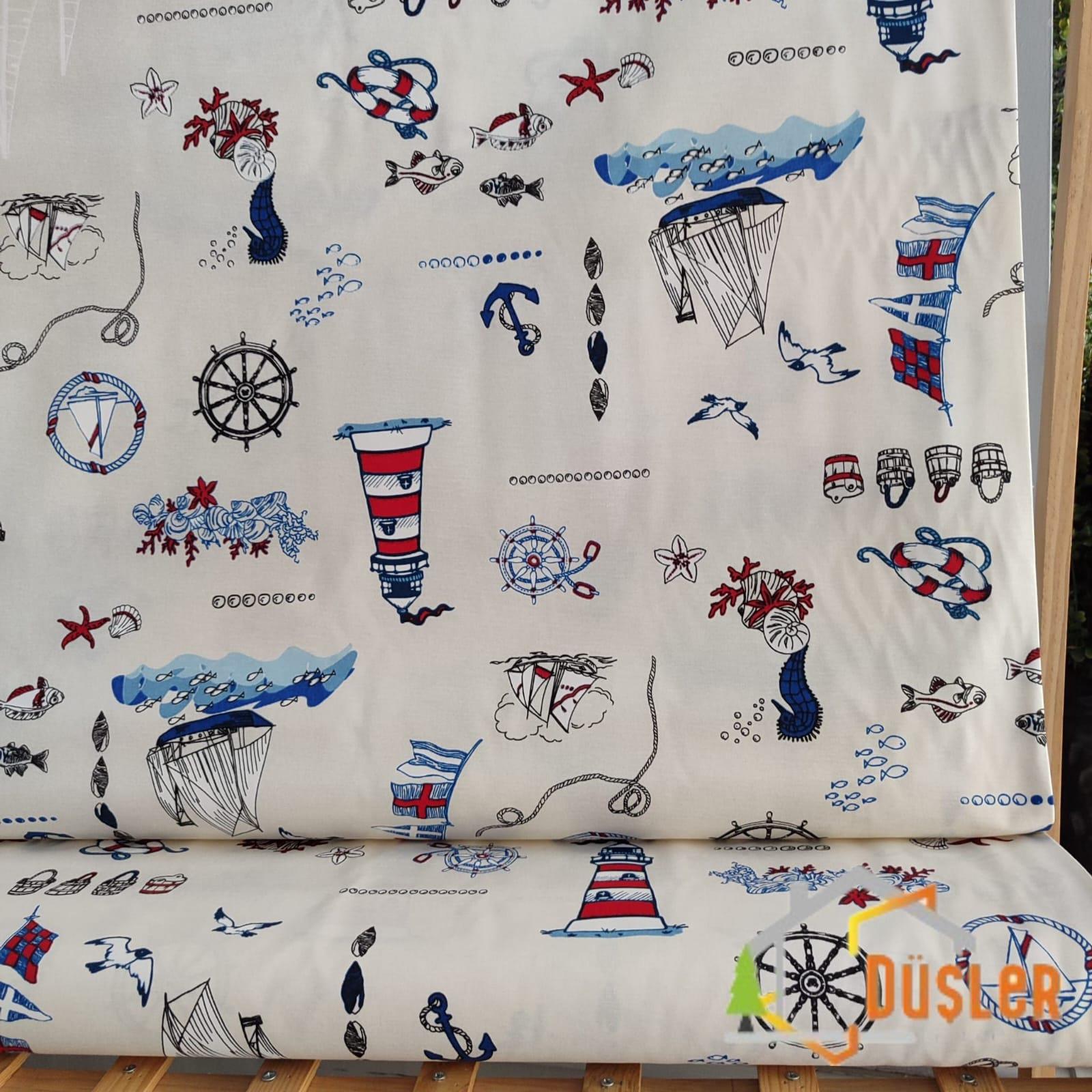 Marin Desenli Su ve Leke İtici Panama Keteni Küçükçalık Premier Duck Kumaş Bezi 100x180