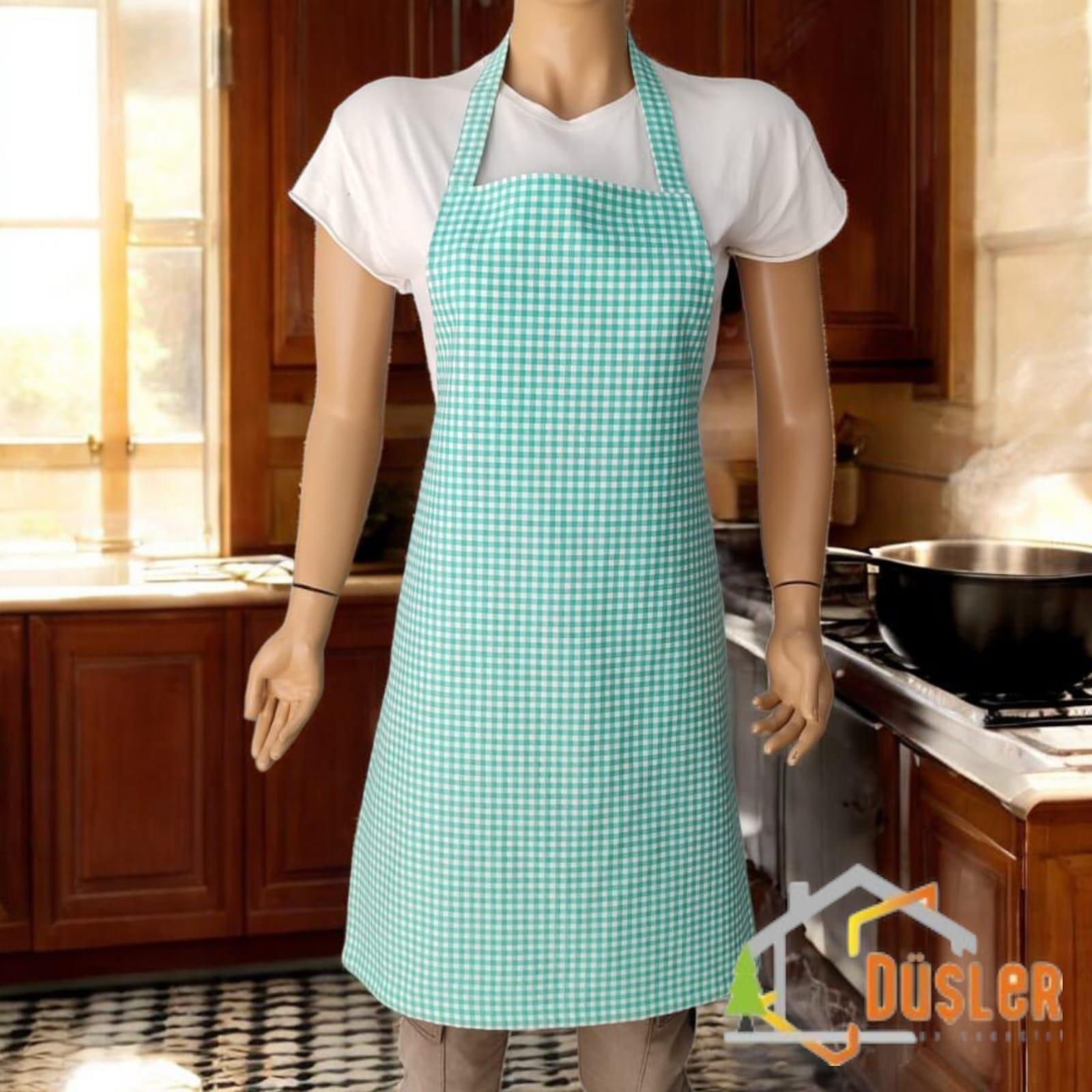 Yeşil Pötikare Desenli Ayarlanabilir Duck Kumaş Su ve Leke İtici Özelliği Bulunan Şef Mutfak Önlüğü 