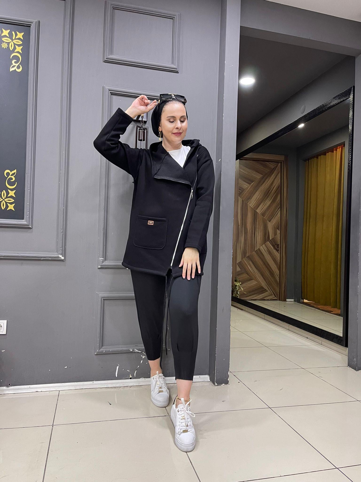 3 İplik Asimetrik Hırka Siyah