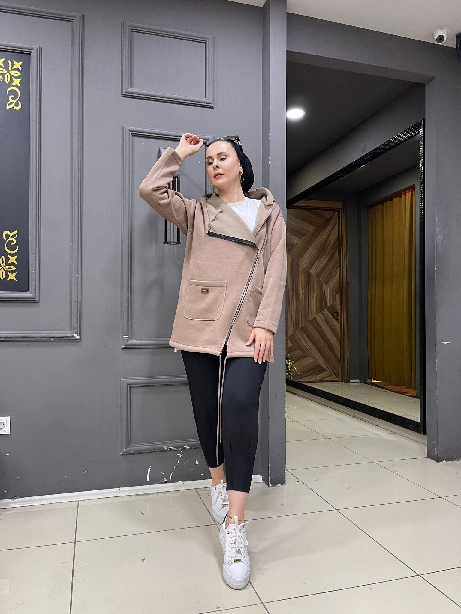 3 İplik Asimetrik Hırka Vizon