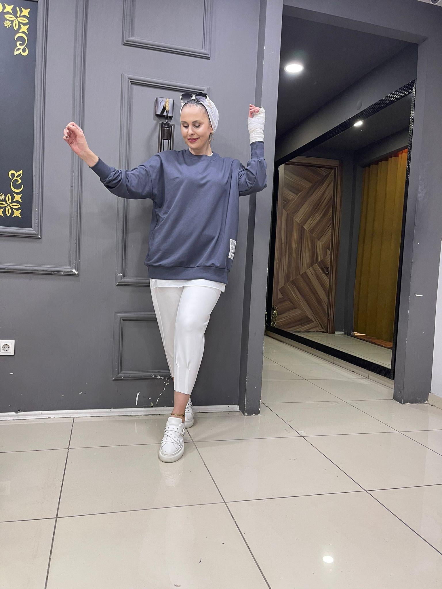 Arka Fermuar Detaylı Sweat Füme