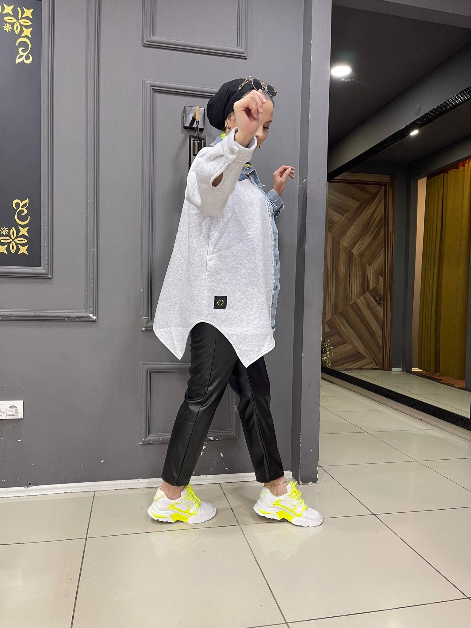 Asimetrik Kot Ceket Beyaz