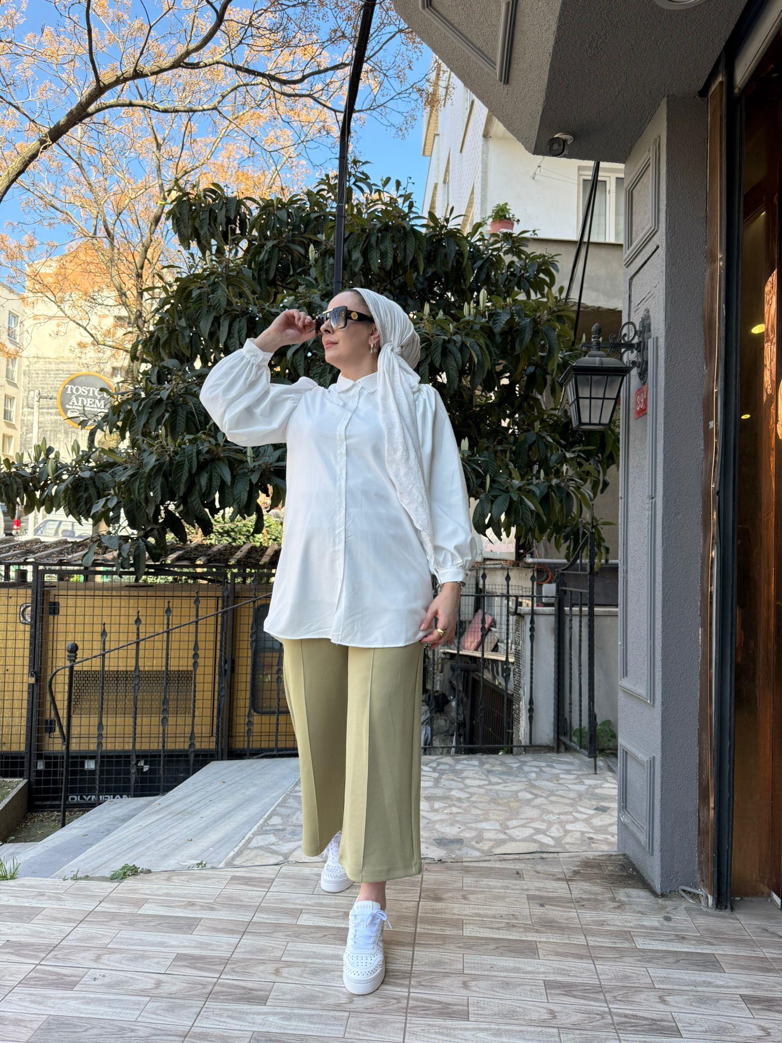 Balon Kol Gömlek Beyaz