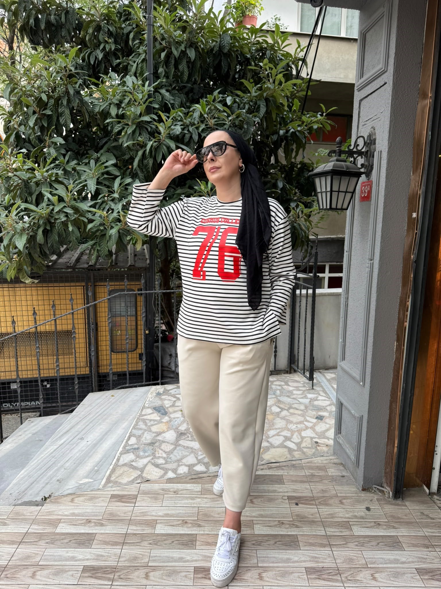 Baskılı Çizgili Sweat Lacivert
