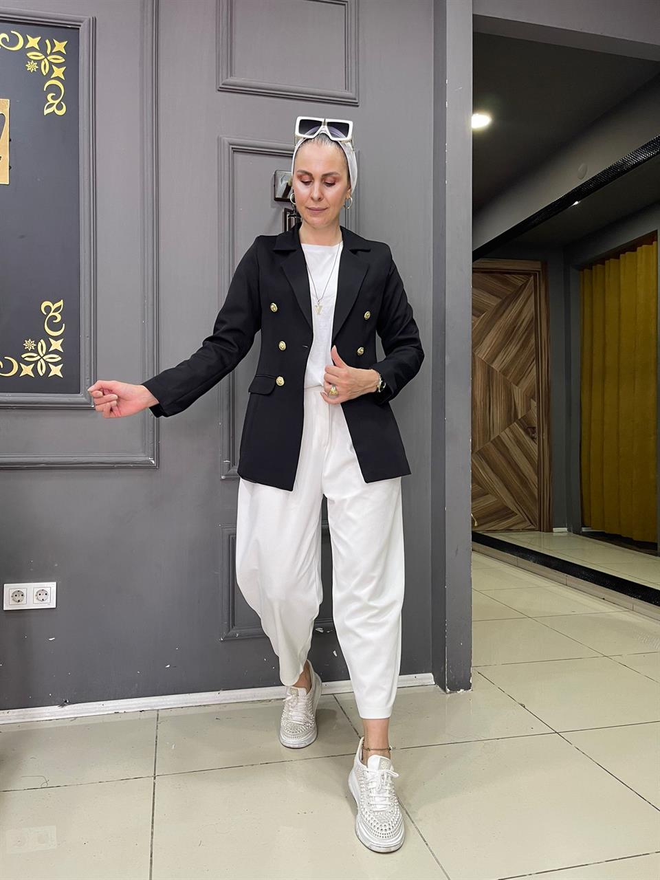 Blazer Ceket Gold Düğme Siyah