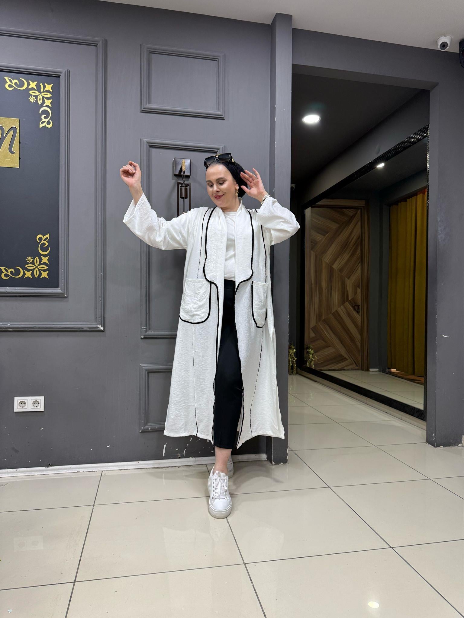 Bodrum Kumaş Biyeli Kimono Beyaz