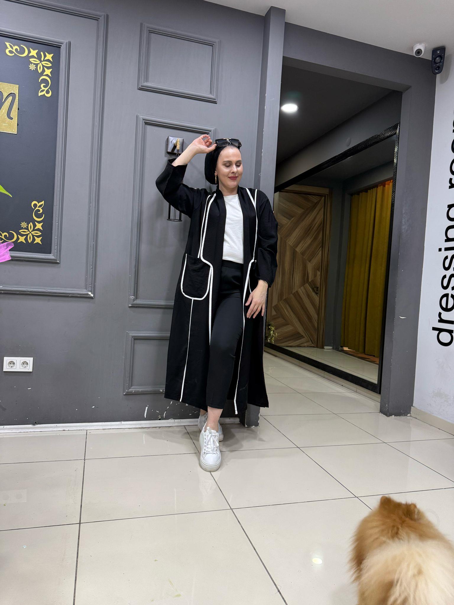 Bodrum Kumaş Biyeli Kimono Siyah