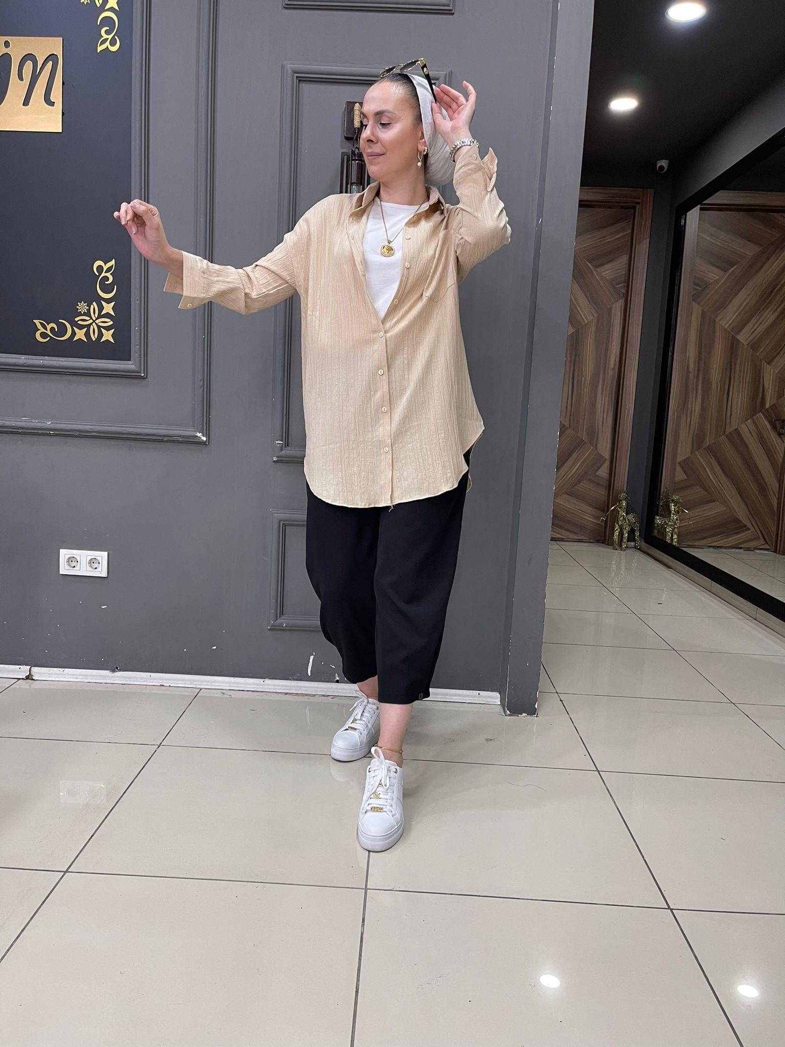 Bürümcük Oversize Gömlek Bej