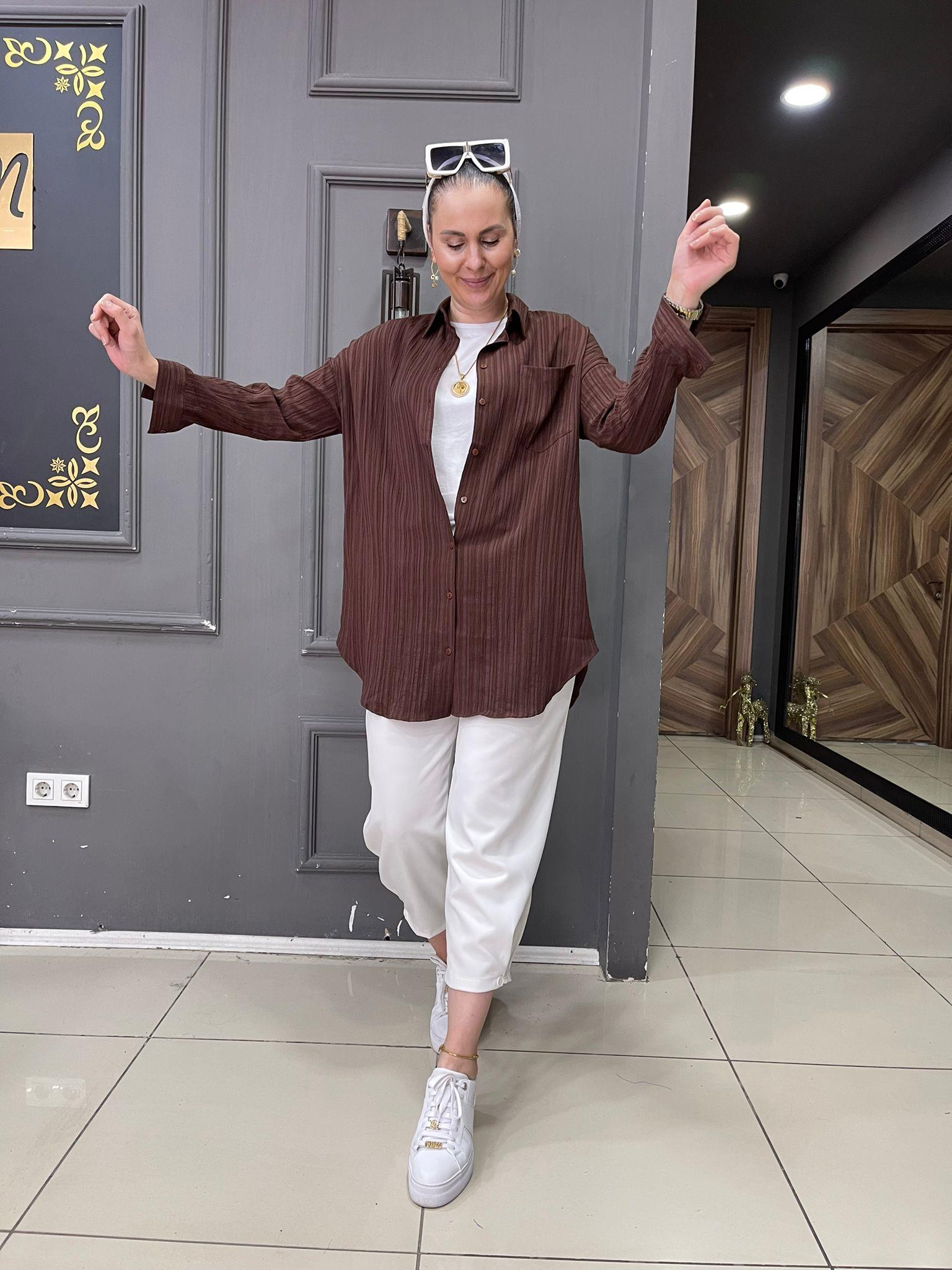 Bürümcük Oversize Gömlek Kahve