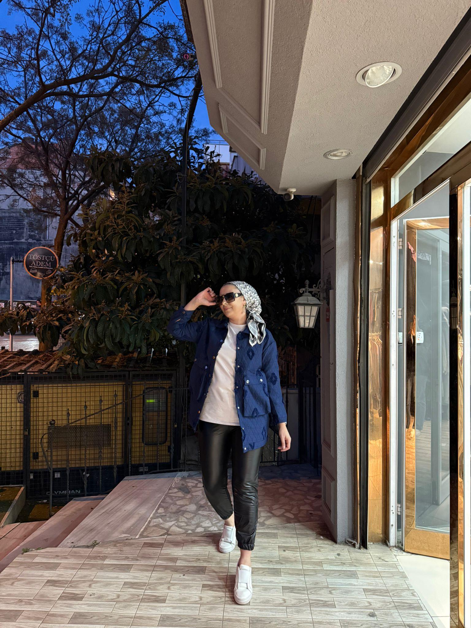 Kapitone Saçaklı Kap Lacivert