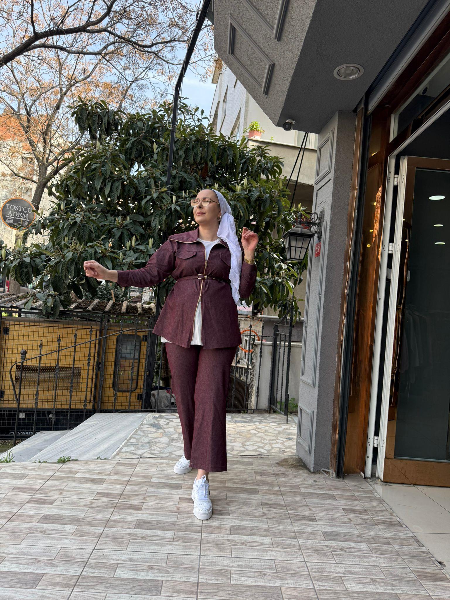 Kemerli Kot Takım Bordo