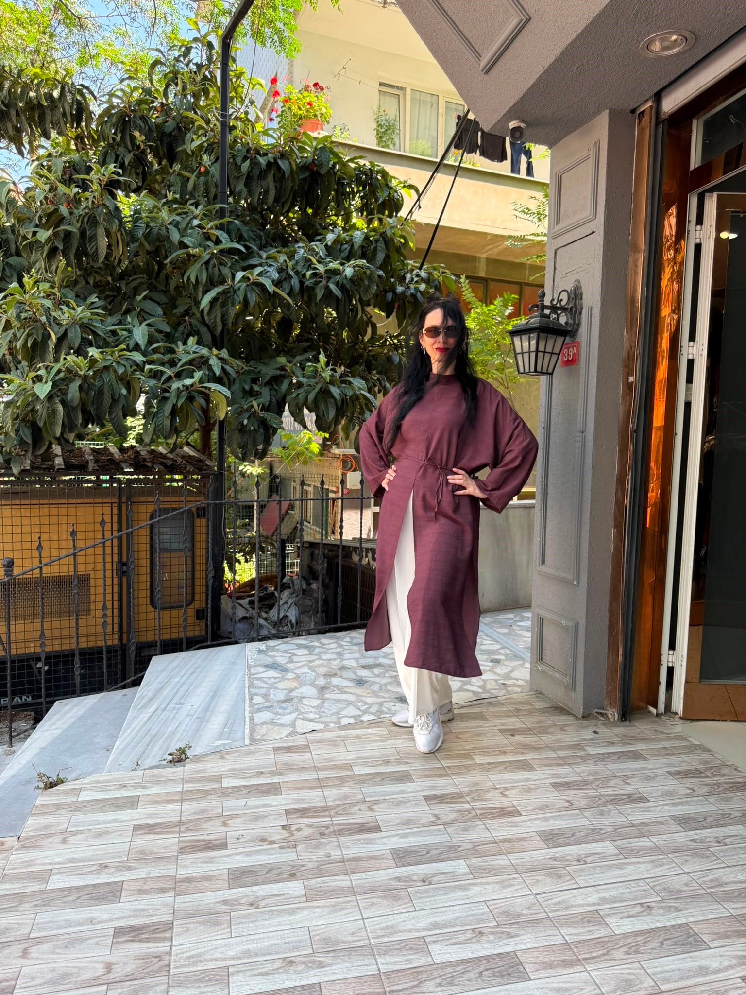 Keten Yırtmaçlı Tunik Mürdüm