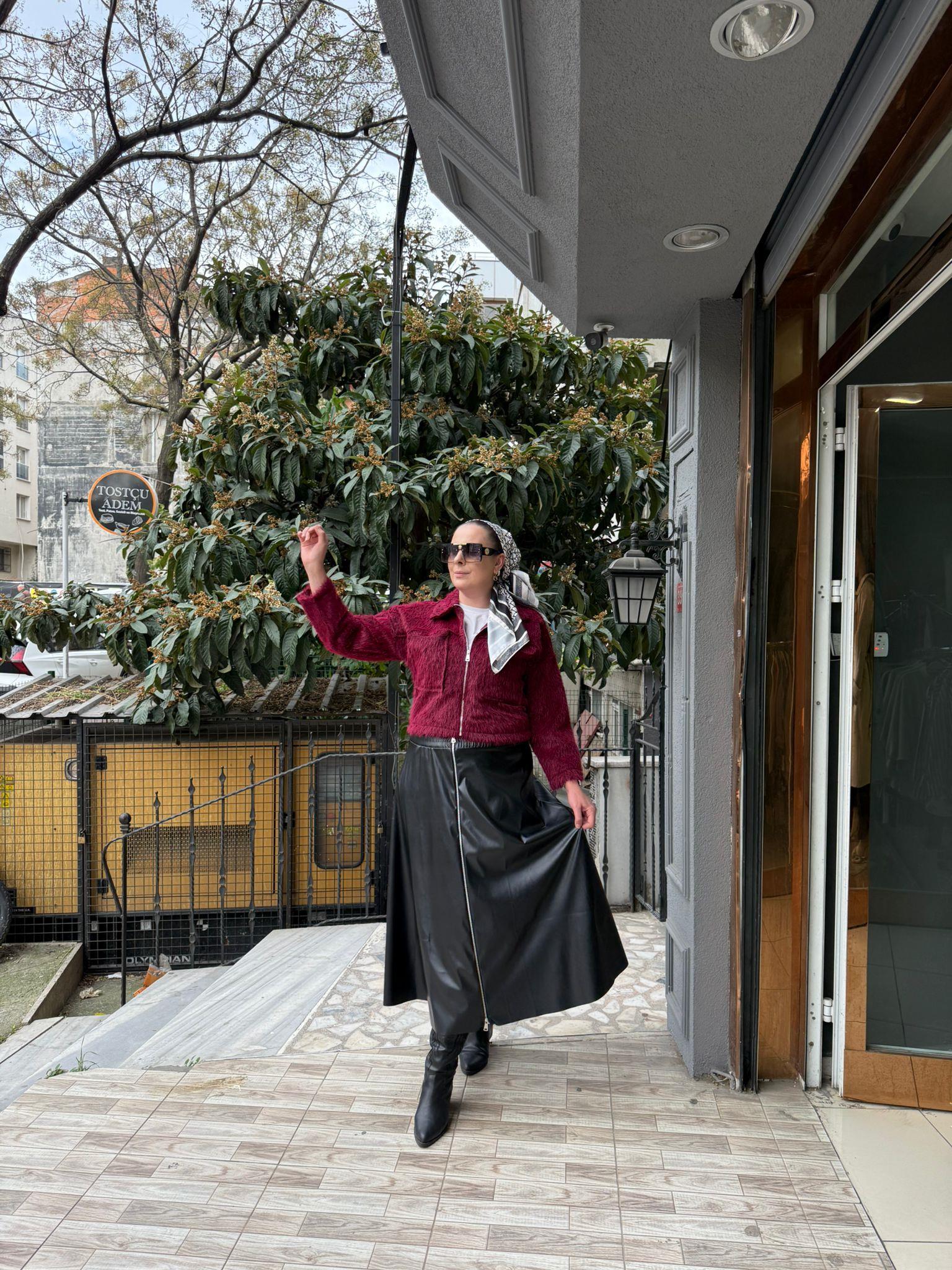 Kısa Kürk Ceket Bordo