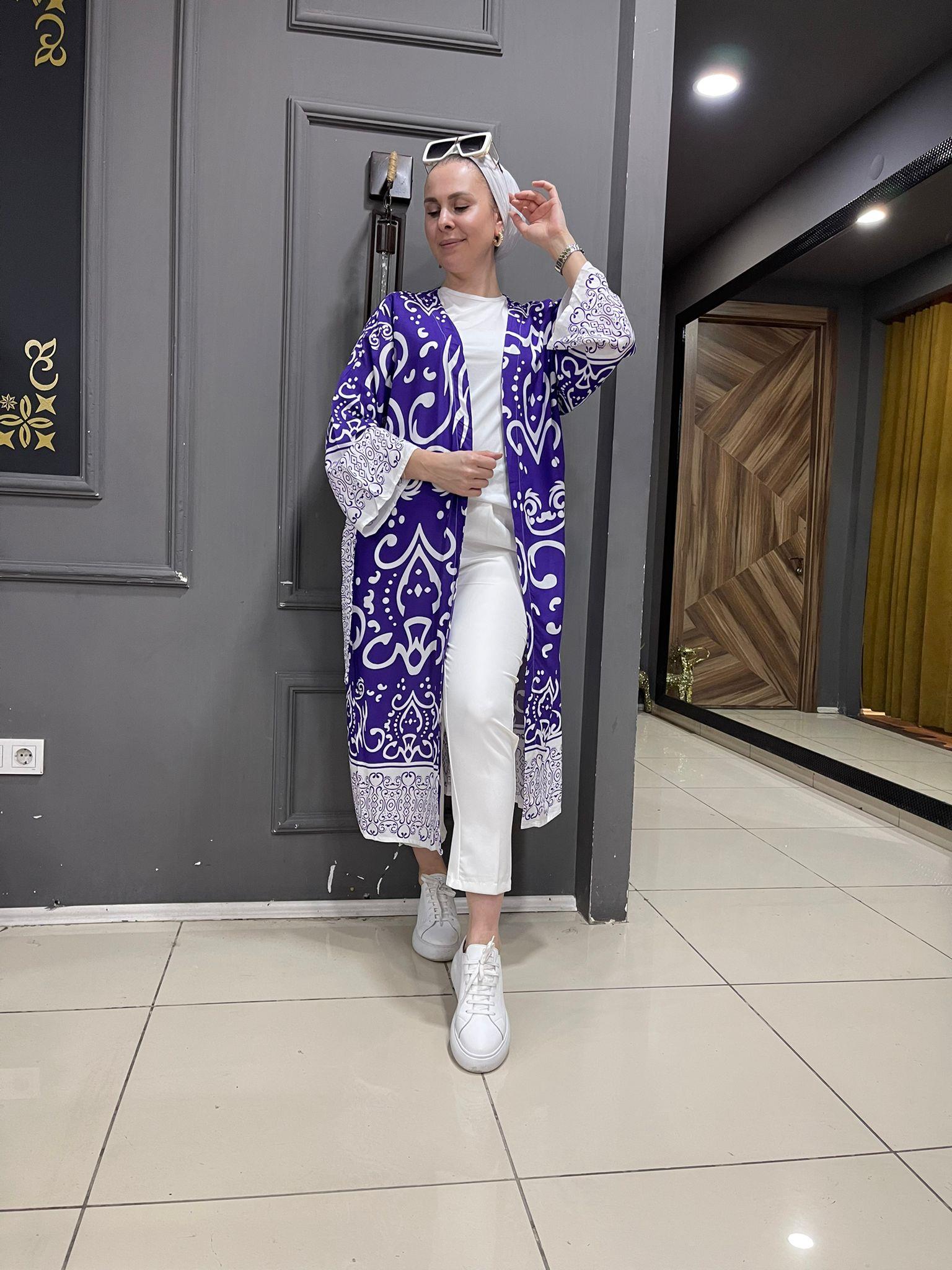 Mor Beyaz Desen Kimono