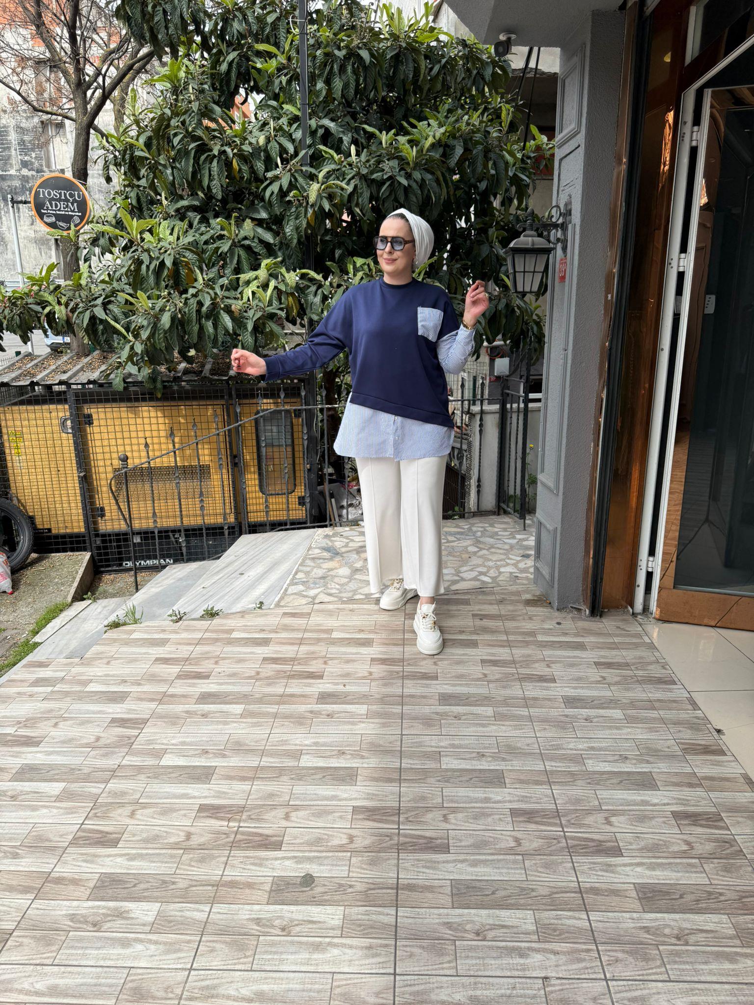 Oysh Gömlekli Sweat Lacivert