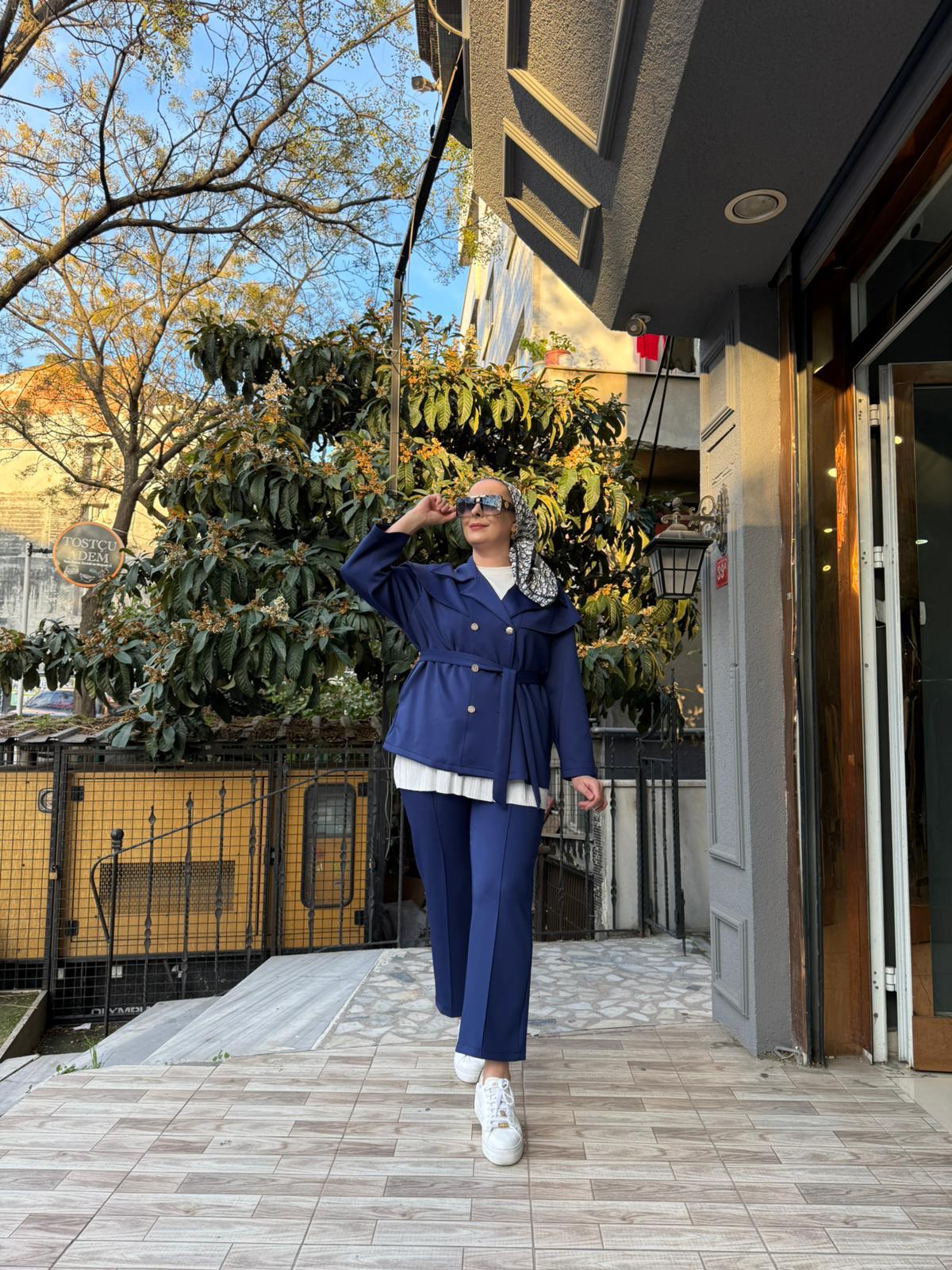 Scuba Ceketli Takım İndigo