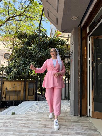 AyRobin Çizgili Takım Pembe