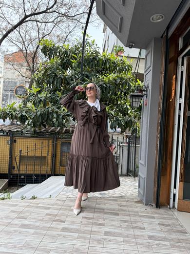 Fırfırlı Elbise Kahve