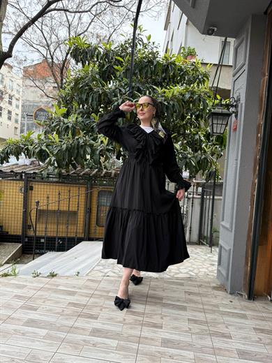 Fırfırlı Elbise Siyah