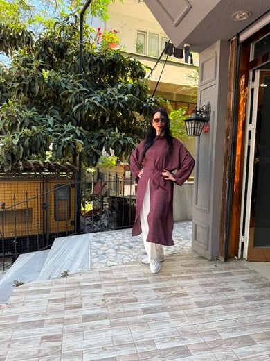 Keten Yırtmaçlı Tunik Mürdüm