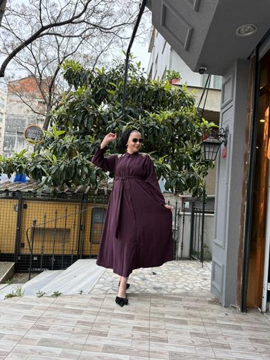 Omuz İşlemeli Elbise Bordo