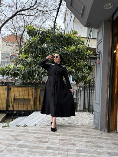 Omuz İşlemeli Elbise Siyah