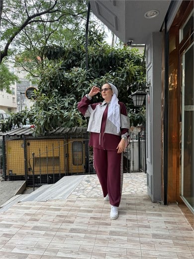 Paraşüt Detaylı Oysh Takım Bordo Gri