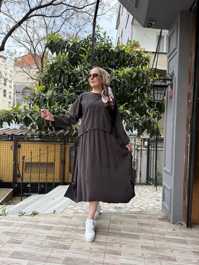 Şalvar Etekli Takım Kahve